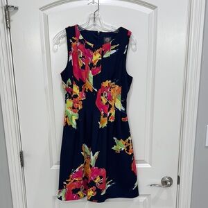 Vince Camuto Blue and Pink A-line Knee-length Dress with Scoop Neck f